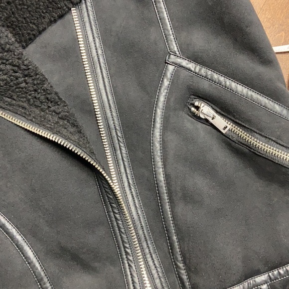 H&M Black Faux Suede Aviator Sherpa Lined Jacket - Picture 7 of 13